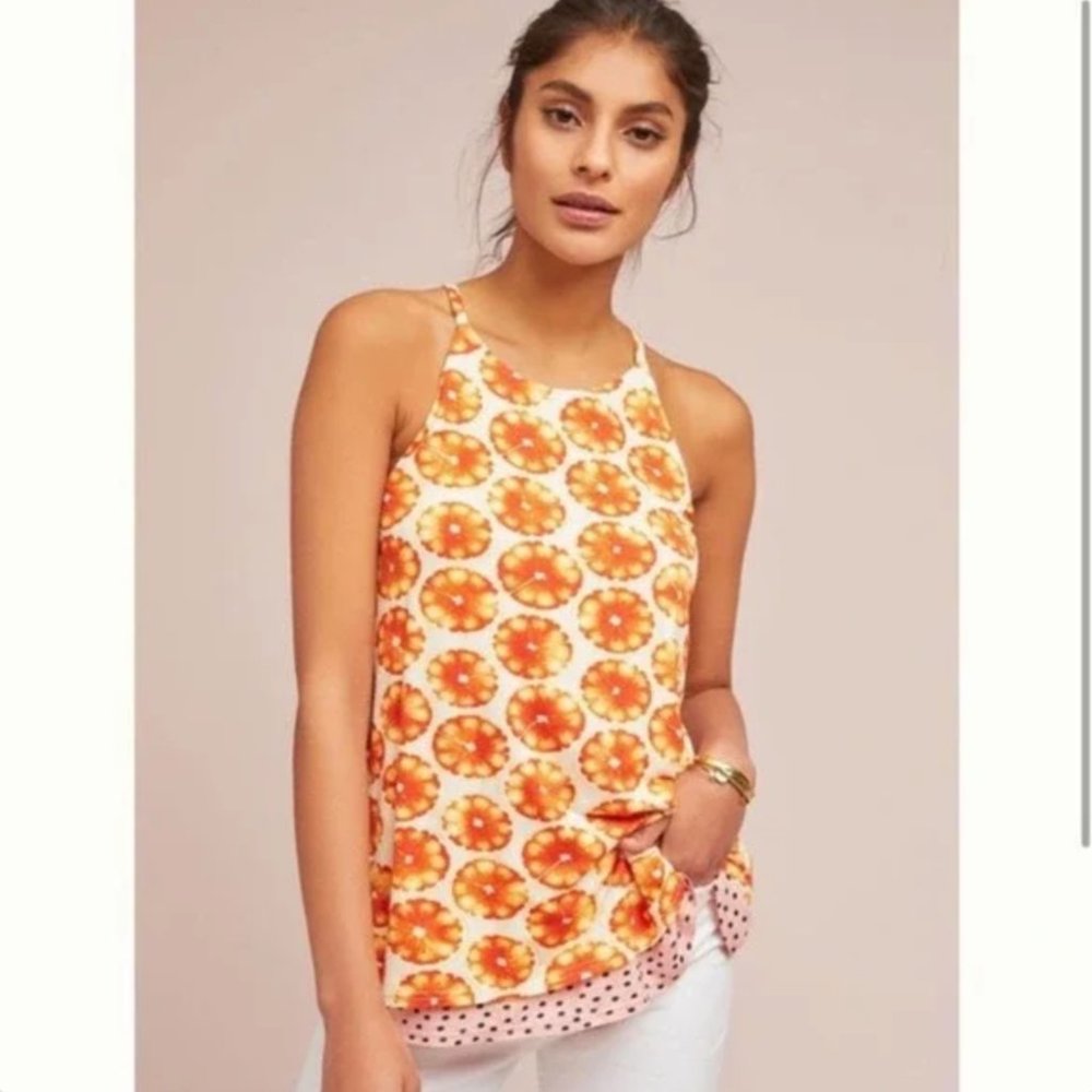 Anthropologie Porridge brand orange slice print top